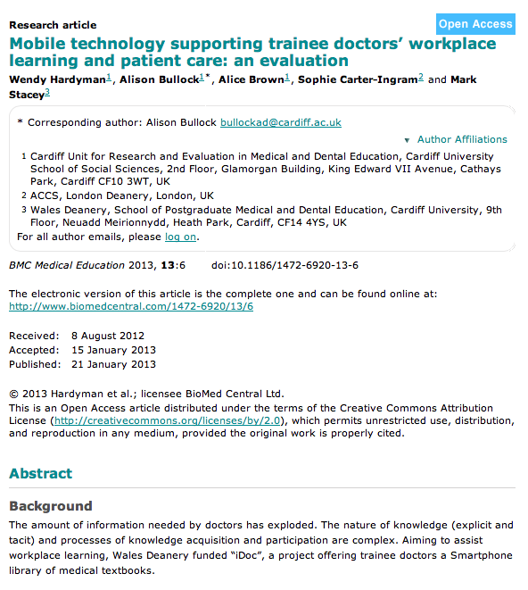 BMC Mobile technology supporting trainee doctors’ workplace learning and patient care: an evaluation